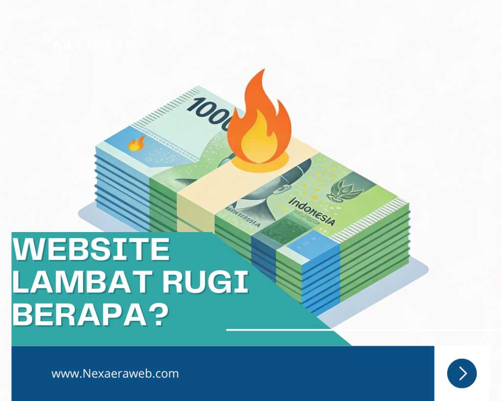 Ilustrasi tumpukan uang rupiah terbakar simbol kerugian bisnis akibat website lambat untuk UMKM dan perusahaan