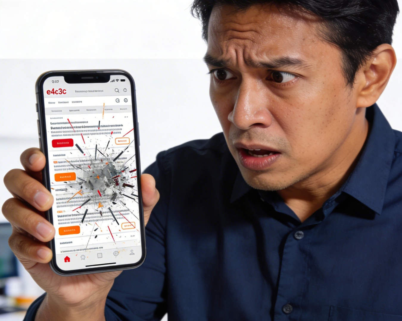 seorang pria yang layar handphone nya retak